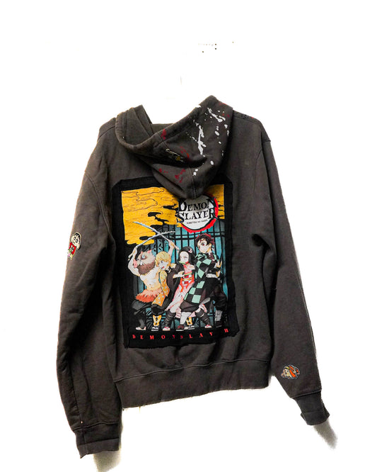 Rework/Upycled 1 of 1 DemonSlayer Anime Crossover Patchwork/Zip-Up Hoodie (Sold)